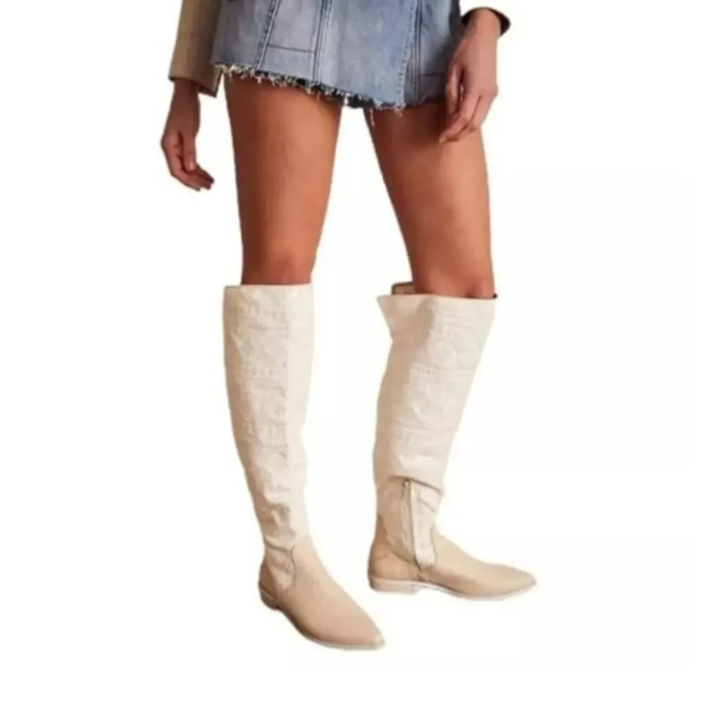 Free People Women's Bren‎ OTK Crochet Western Cowgirl Boots Size US 6 Size 36